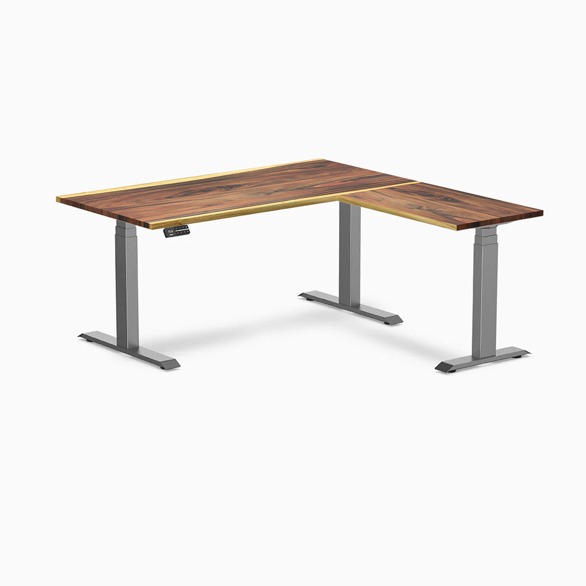 Desky Hardwood L-Shape Sit Stand Desk